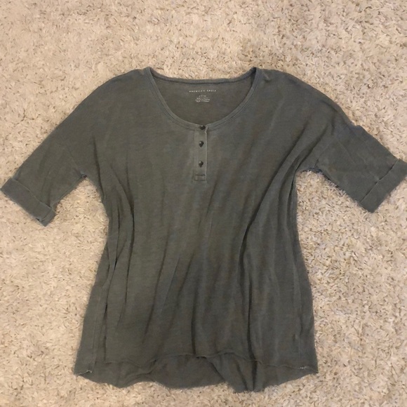 American Eagle Green Oversized Henley with Buttons - Picture 2 of 6